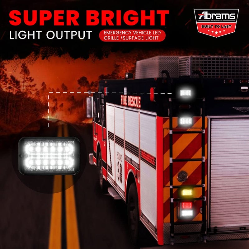 Abrams SAE Class-1 Bold 12 [Amber/White] 36W - 12 LED Snow Plow Truck Vehicle LED Grille Light Head Surface Mount Strobe Warning Light - Image 3